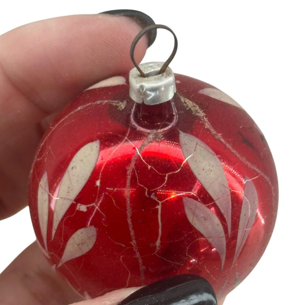 (2) Mercury Glass Hand Painted Christmas Ornament Balls Small 2" Mica Vintage - Picture 7 of 9